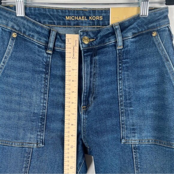 NWT MICHAEL KORS SELMA CROPPED FLARE HIGH-RISE Jeans LAKEBLUEWSH QS4905NE9Z Sz 6 - Picture 7 of 13